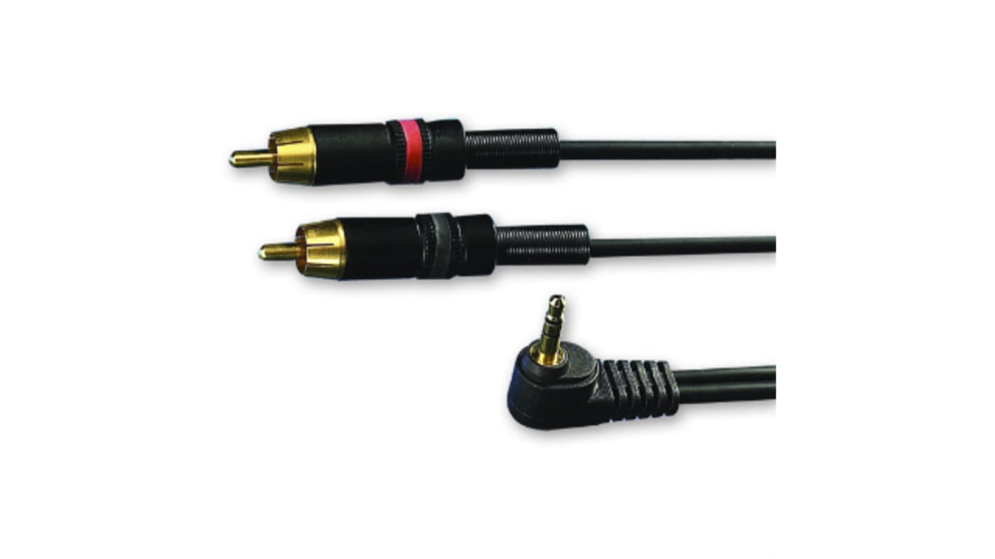 Van Damme Male 3.5mm Stereo Jack to Male RCA x 2 Aux Cable, Black, 3m