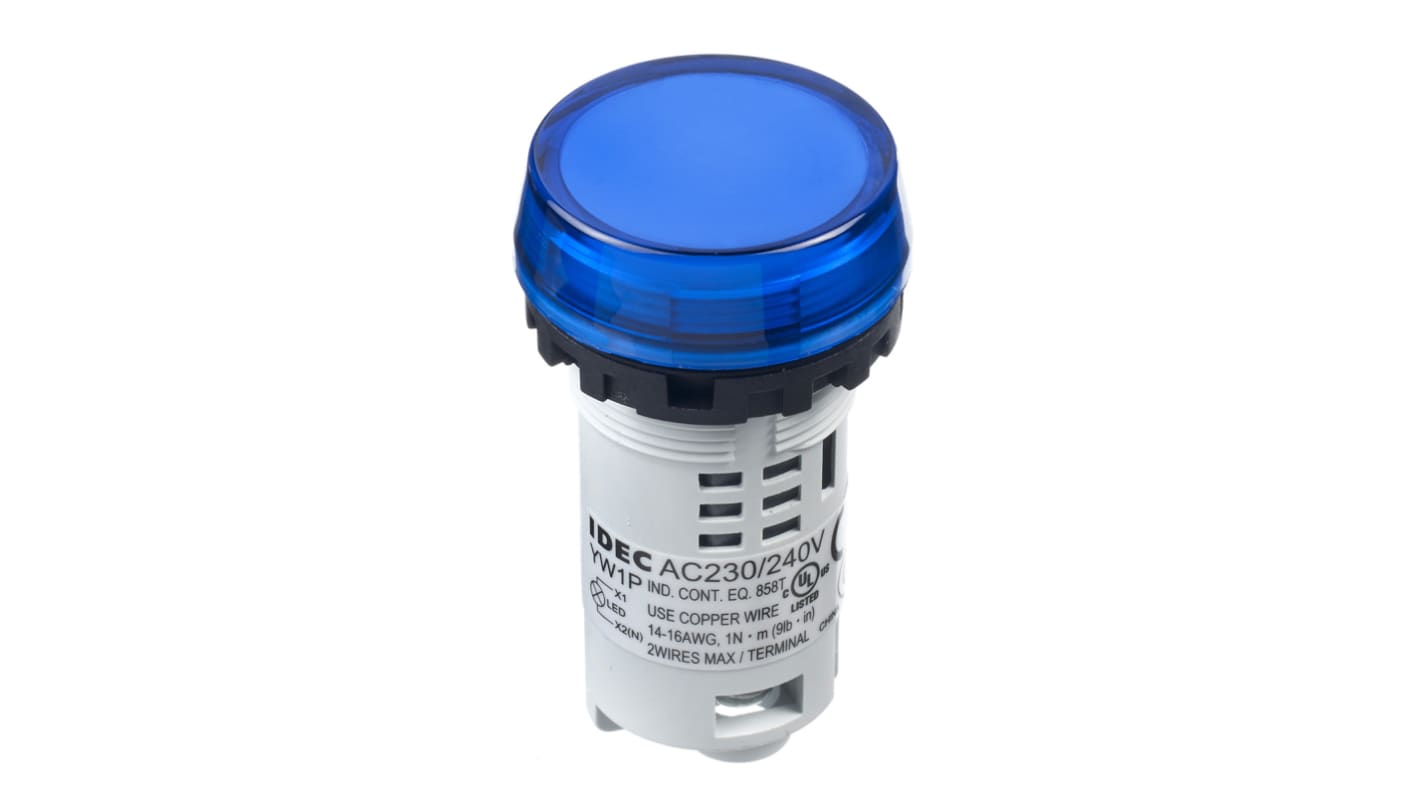 Idec, IDEC YW, Panel Mount Blue LED Pilot Light, 22mm Cutout, 230/240V ac