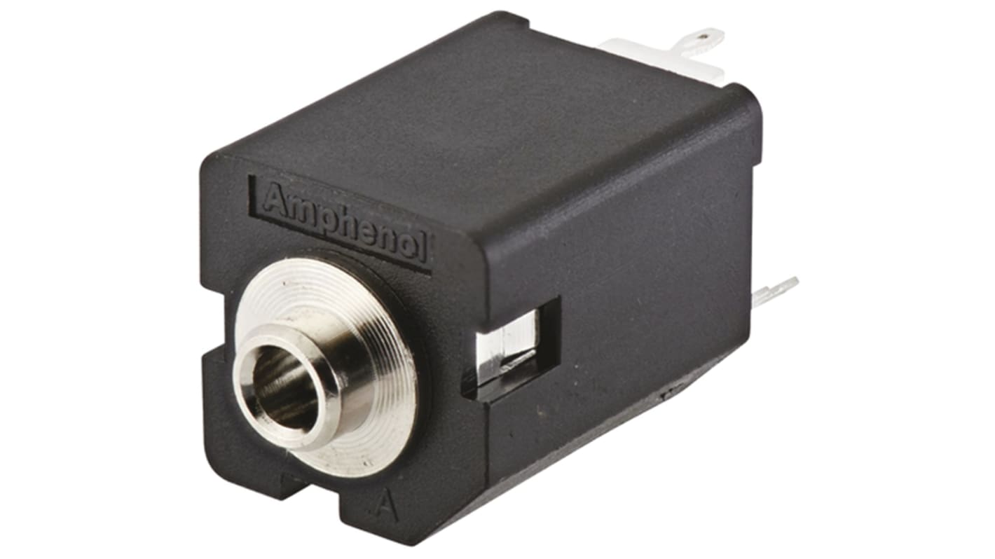 Amphenol 立体声接口, 音频连接器, PCB安装, 直向, 黄铜触芯, 黑色