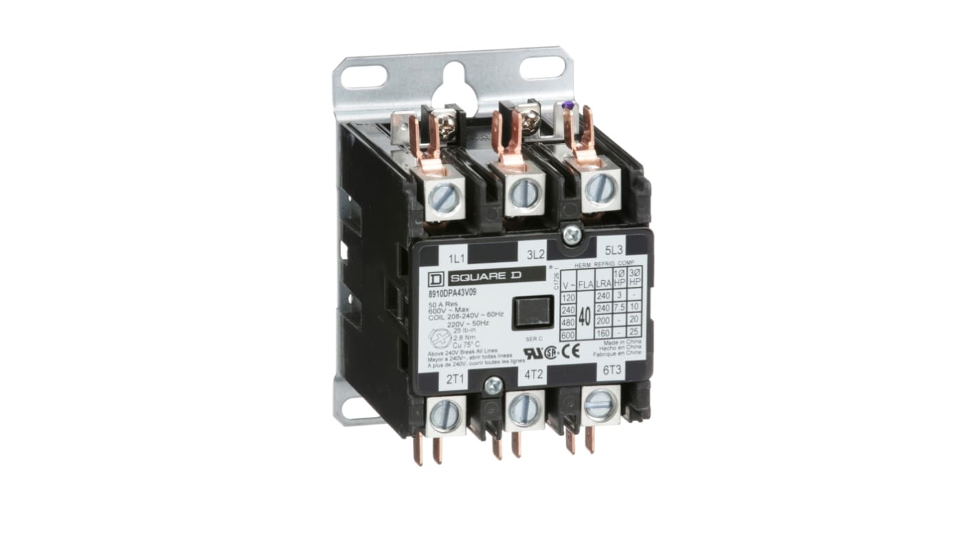 Schneider Electric DPA Contactor, 3-Pole, 40 A, 3NO, 600 V ac