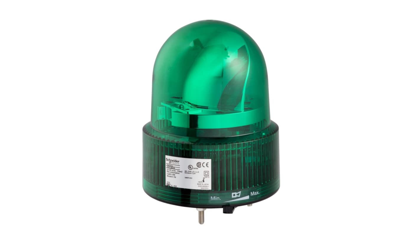 Schneider Electric XVR Series Green Rotating Beacon, 24 V ac/dc, Screw Mount, LED Bulb