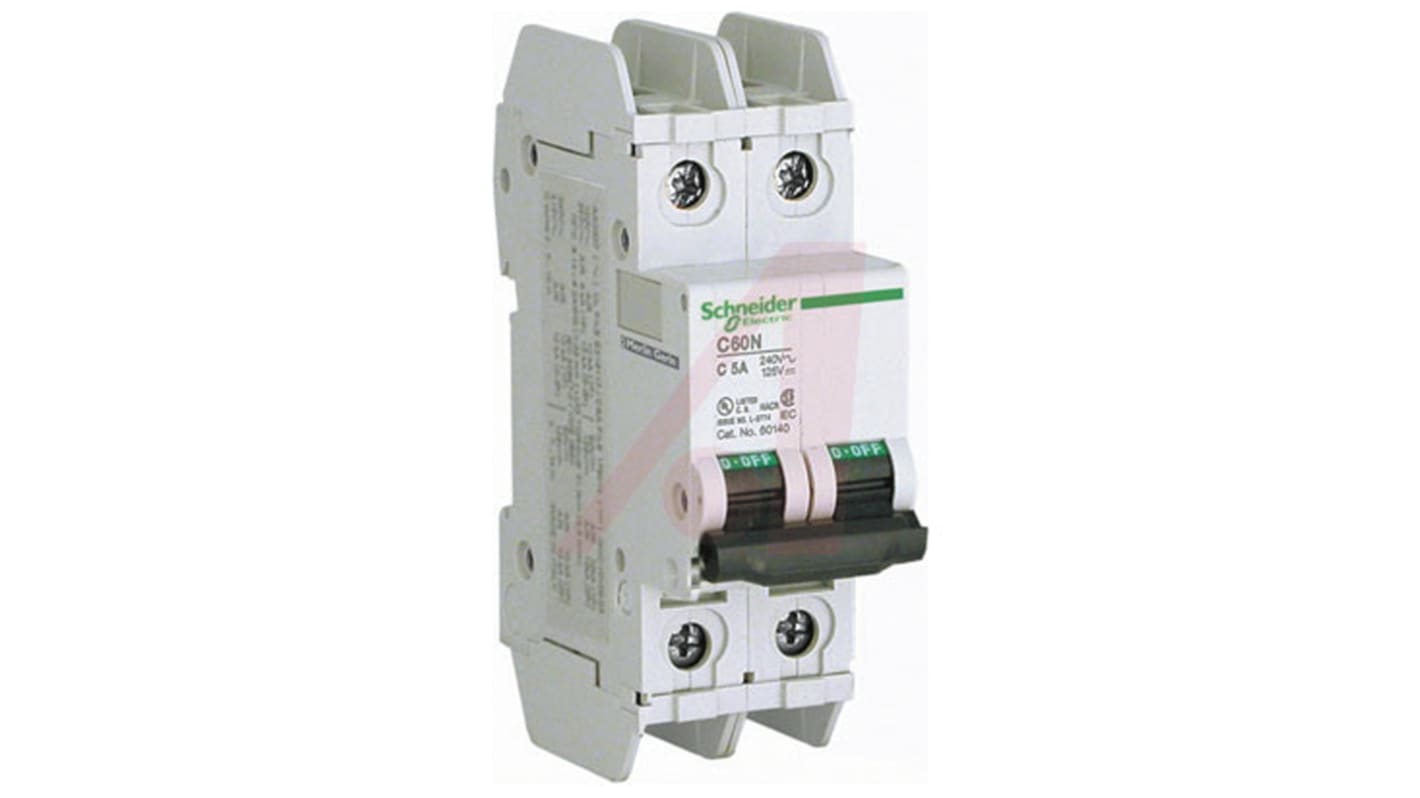 Schneider Electric C60 MCB Mini Circuit Breaker2P, 8A Curve C, 120 → 240V AC, 125V DC, 20 kA Breaking Capacity