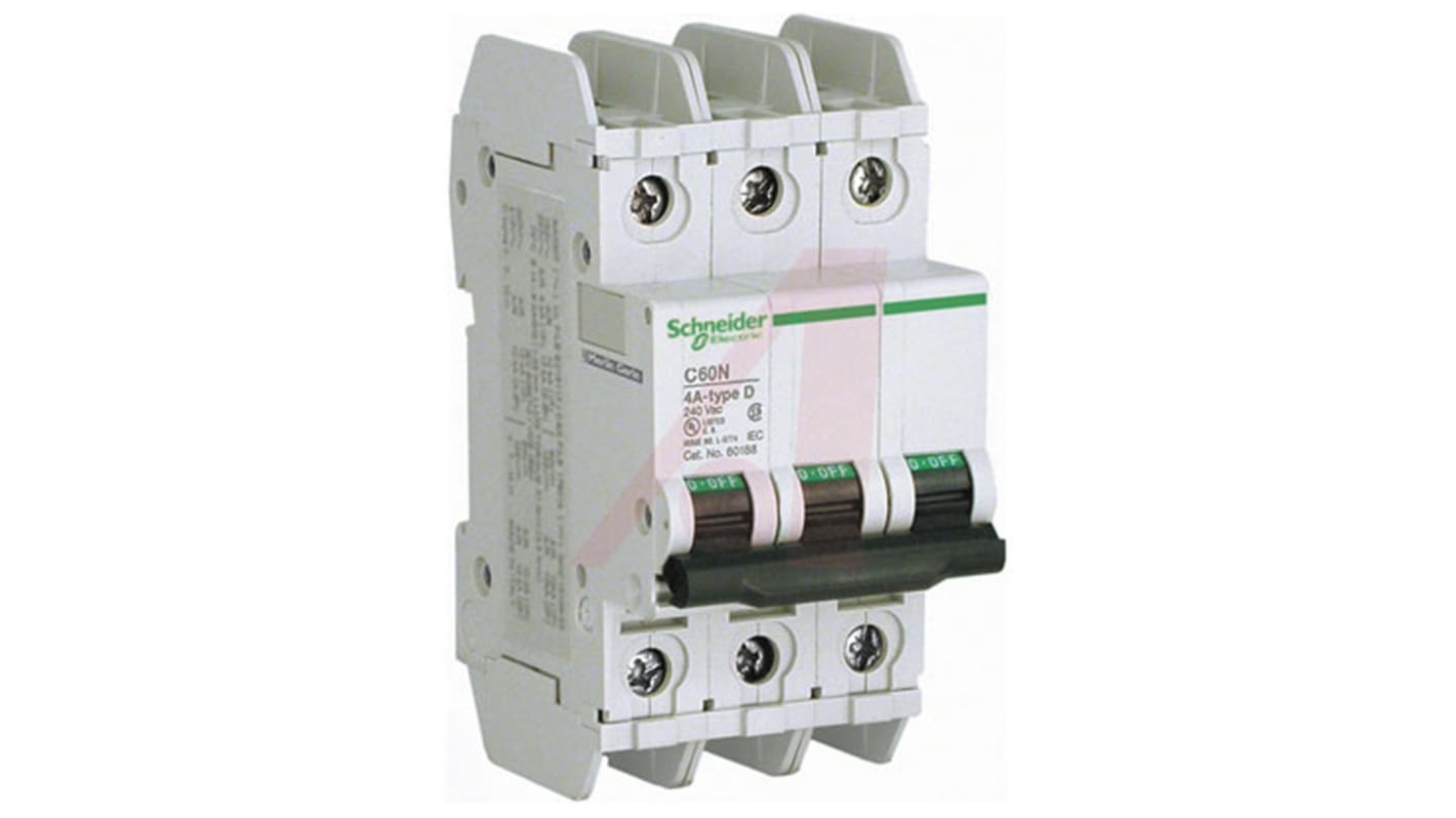 Schneider Electric C60 MCB, 3P, 6A Curve C, 120 → 240V AC, 10 kA Breaking Capacity
