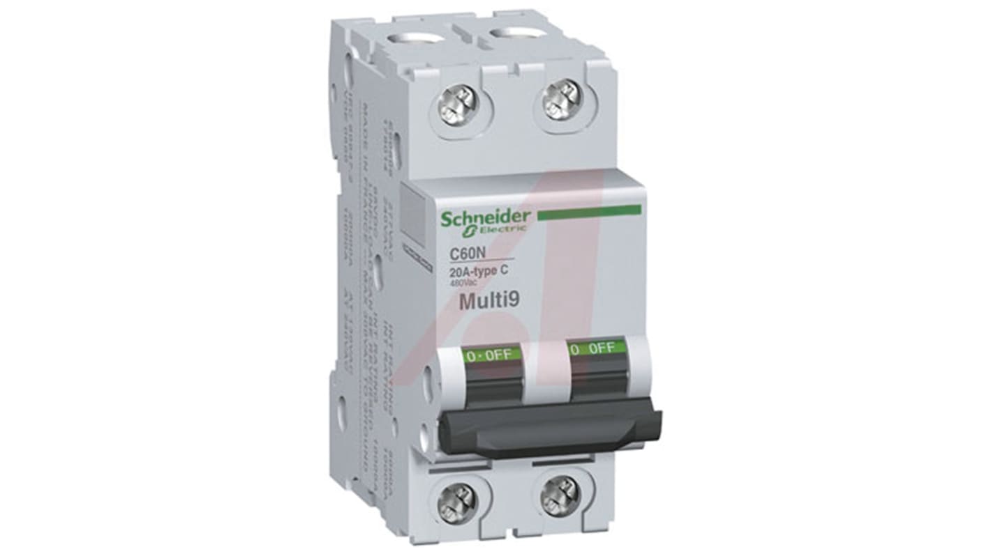 Schneider Electric C60 MCB Mini Circuit Breaker2P, 10A Curve C, 277V AC, 125V DC, 10 kA, 20 kA Breaking Capacity