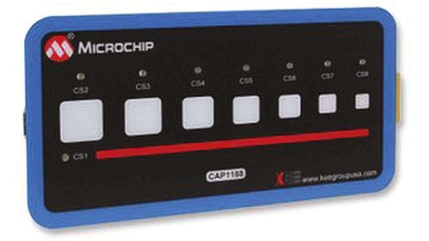 Microchip ヒューマンマシンインターフェイス開発キット, CAP1188 RightTouch, 静電容量タッチ, 評価キット, DM160222