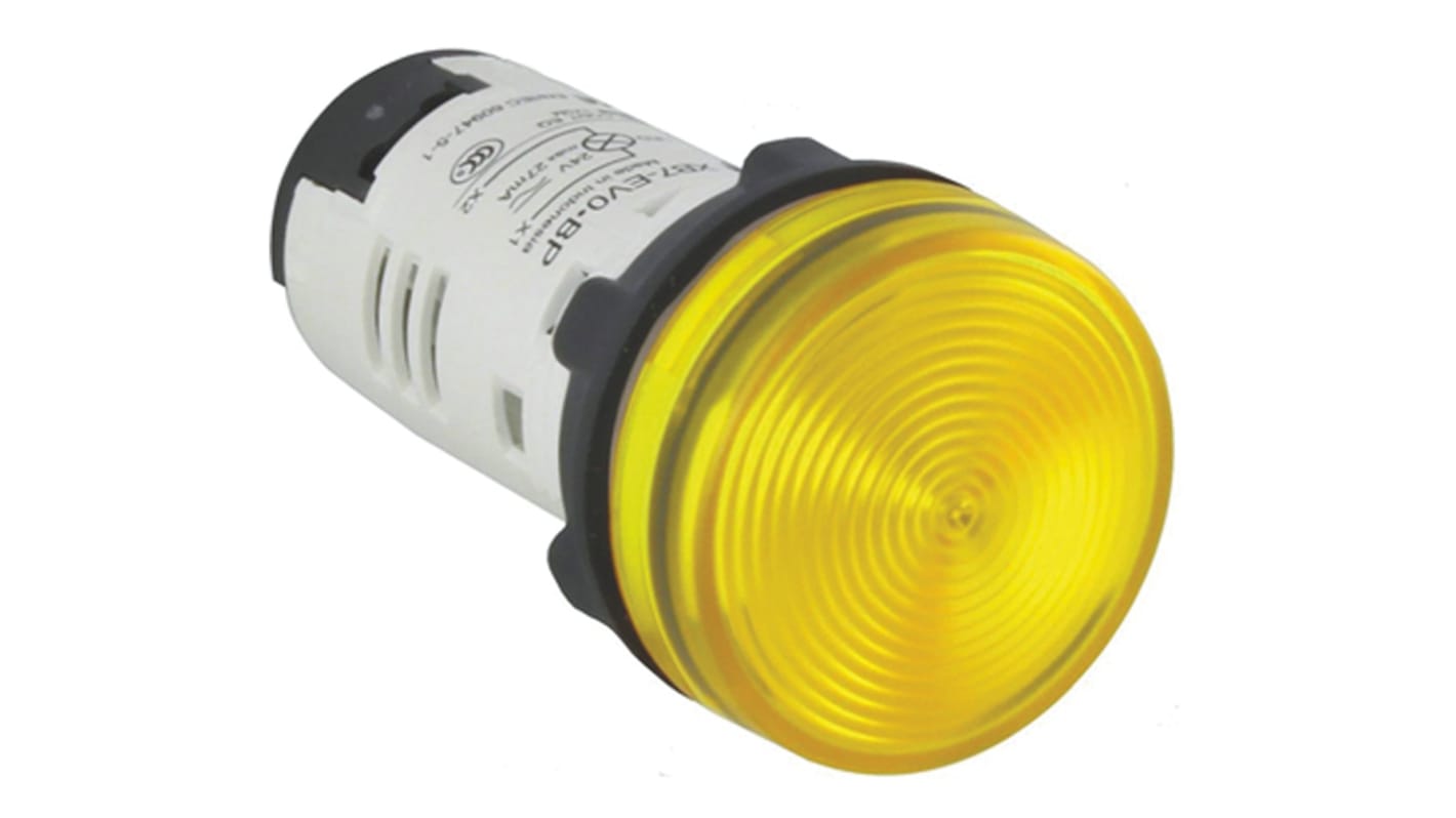 Schneider Electric, Harmony XB7, Panel Mount Yellow LED Pilot Light, 22mm Cutout, IP20, IP65, Round, 230 → 240V