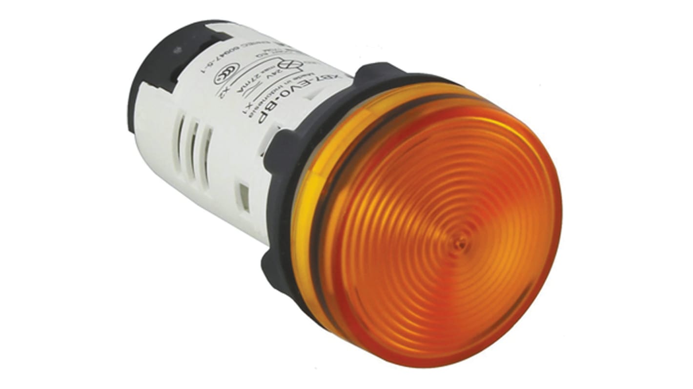 Schneider Electric, Harmony XB7, Panel Mount Orange LED Pilot Light, 22mm Cutout, IP20, IP65, Round, 120V ac