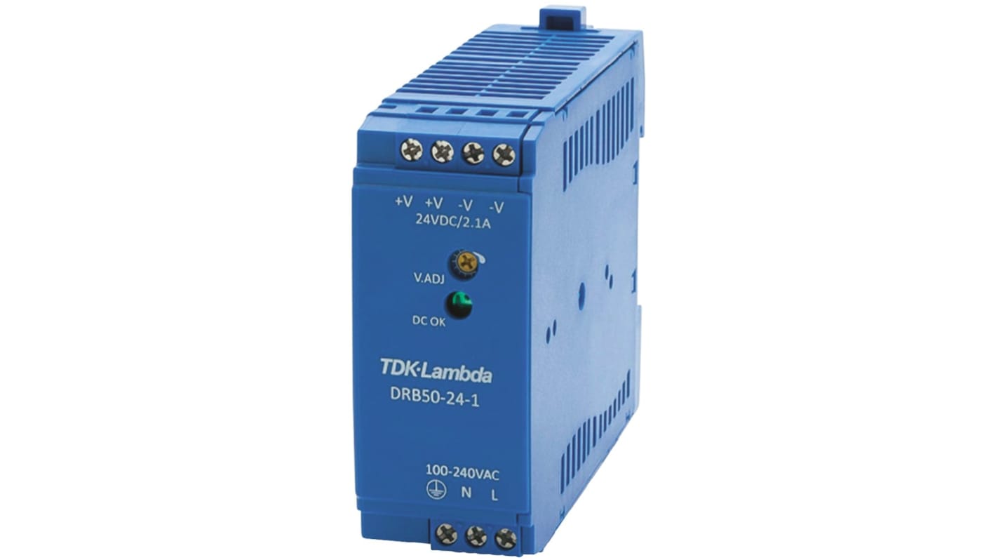 TDK-Lambda DRB Switched Mode DIN Rail Power Supply, 85 → 264V ac ac Input, 48V dc dc Output, 1.05A Output, 50W
