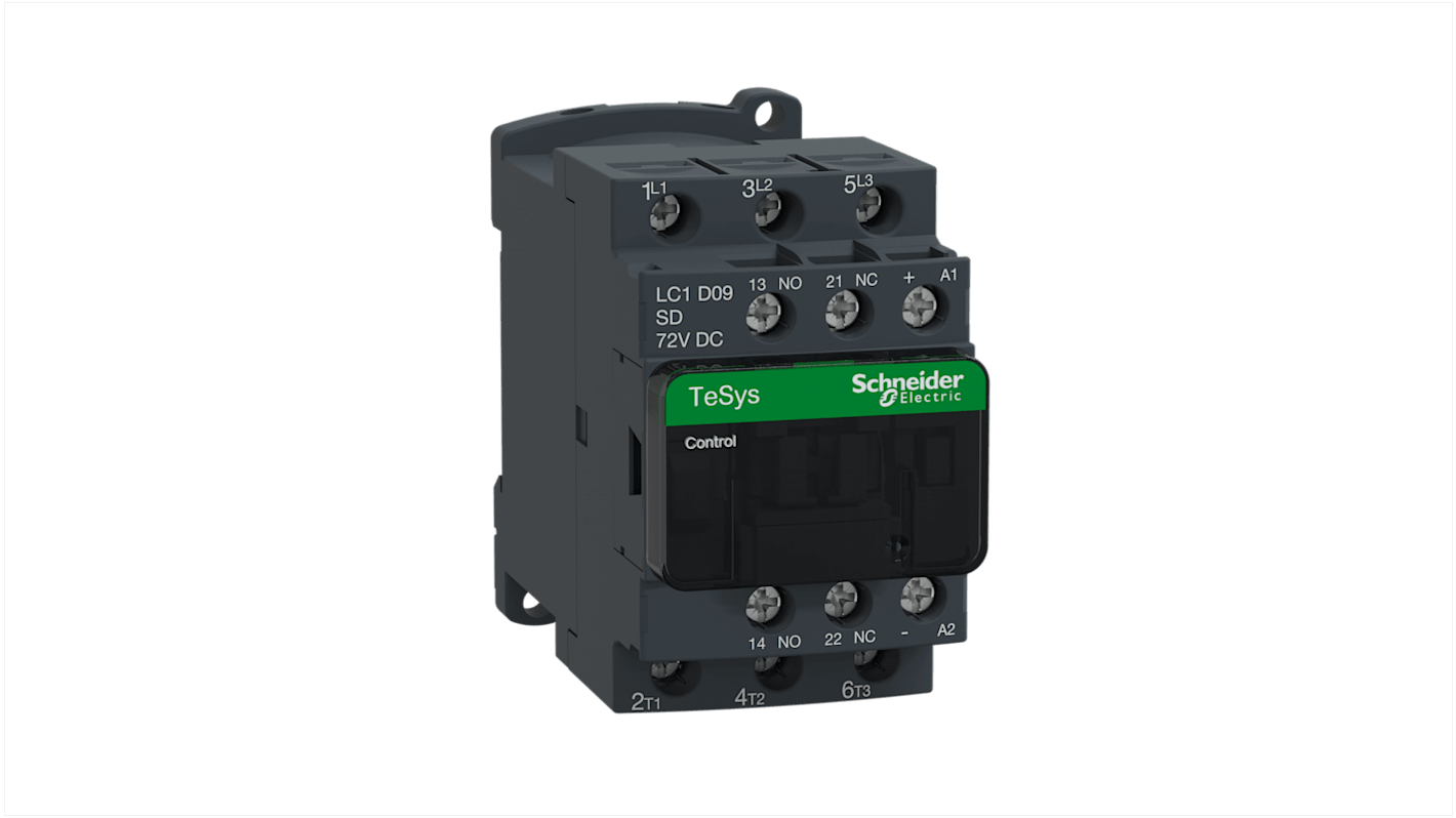 Schneider Electric TeSys D LC1D Leistungsschütz 72 V dc-Spule, 3 -polig , 600 V ac / 9 A 3 Schließer 2-Hilfskontakte