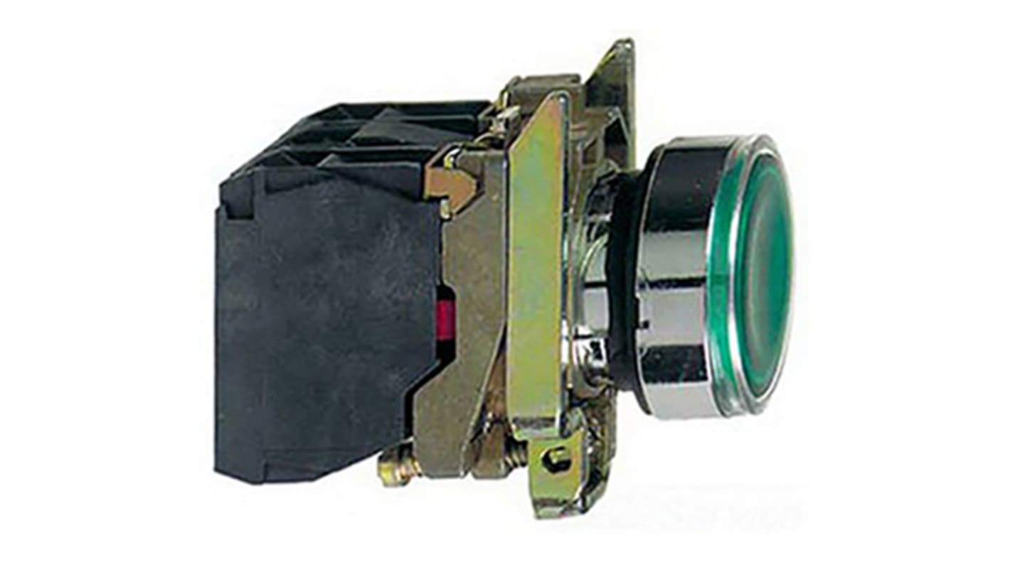 Schneider Electric 带灯按钮, Φ22mm开孔, 面板安装, 绿色圆形, 单刀双掷, Harmony XB4系列