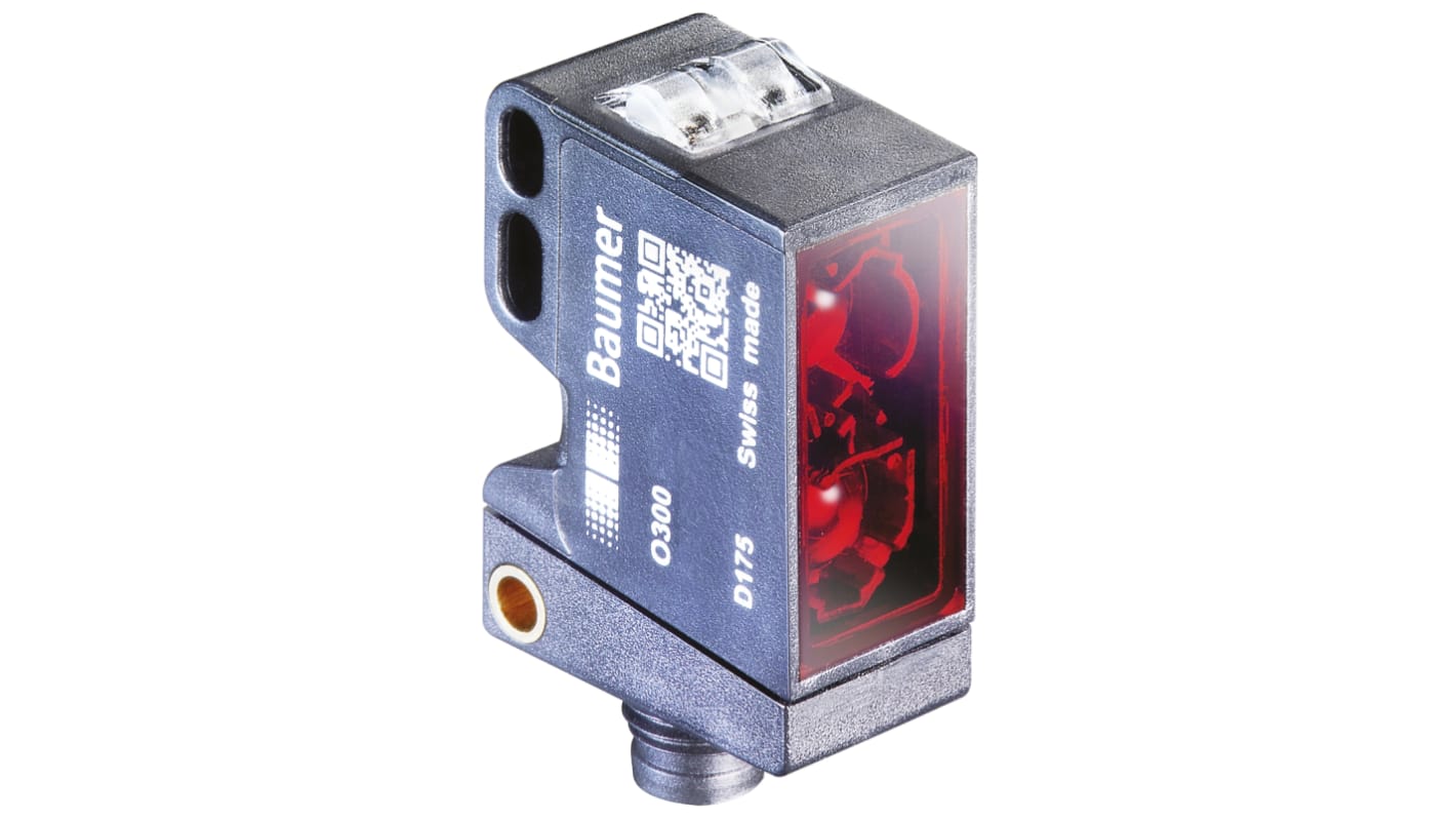 Rs-Online Sensore fotoelettrico Rettangolare Baumer a diffusione rilevamento 30 mm → 300 mm uscita PREMERE/TIRARE