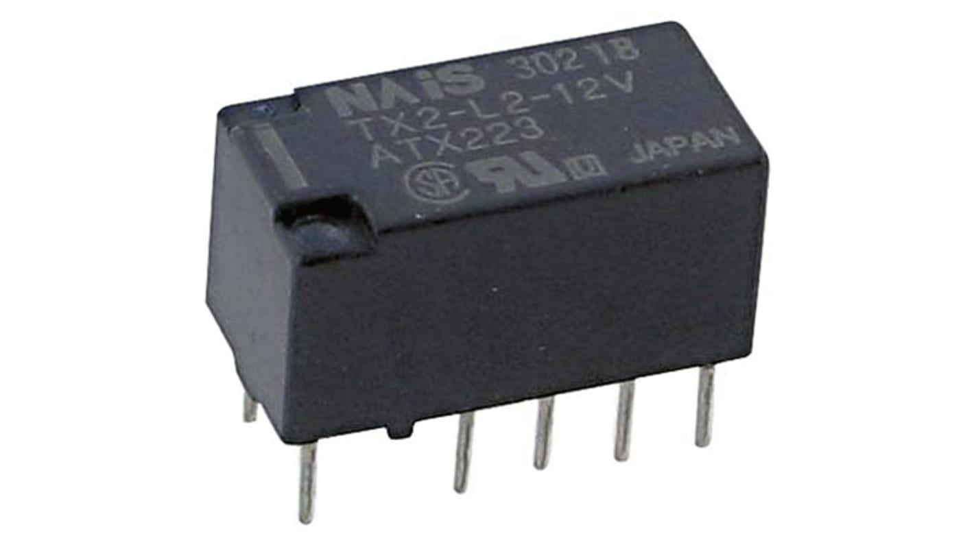 Panasonic PCB Mount Latching Signal Relay, 12V dc Coil, 2A Switching Current, DPDT