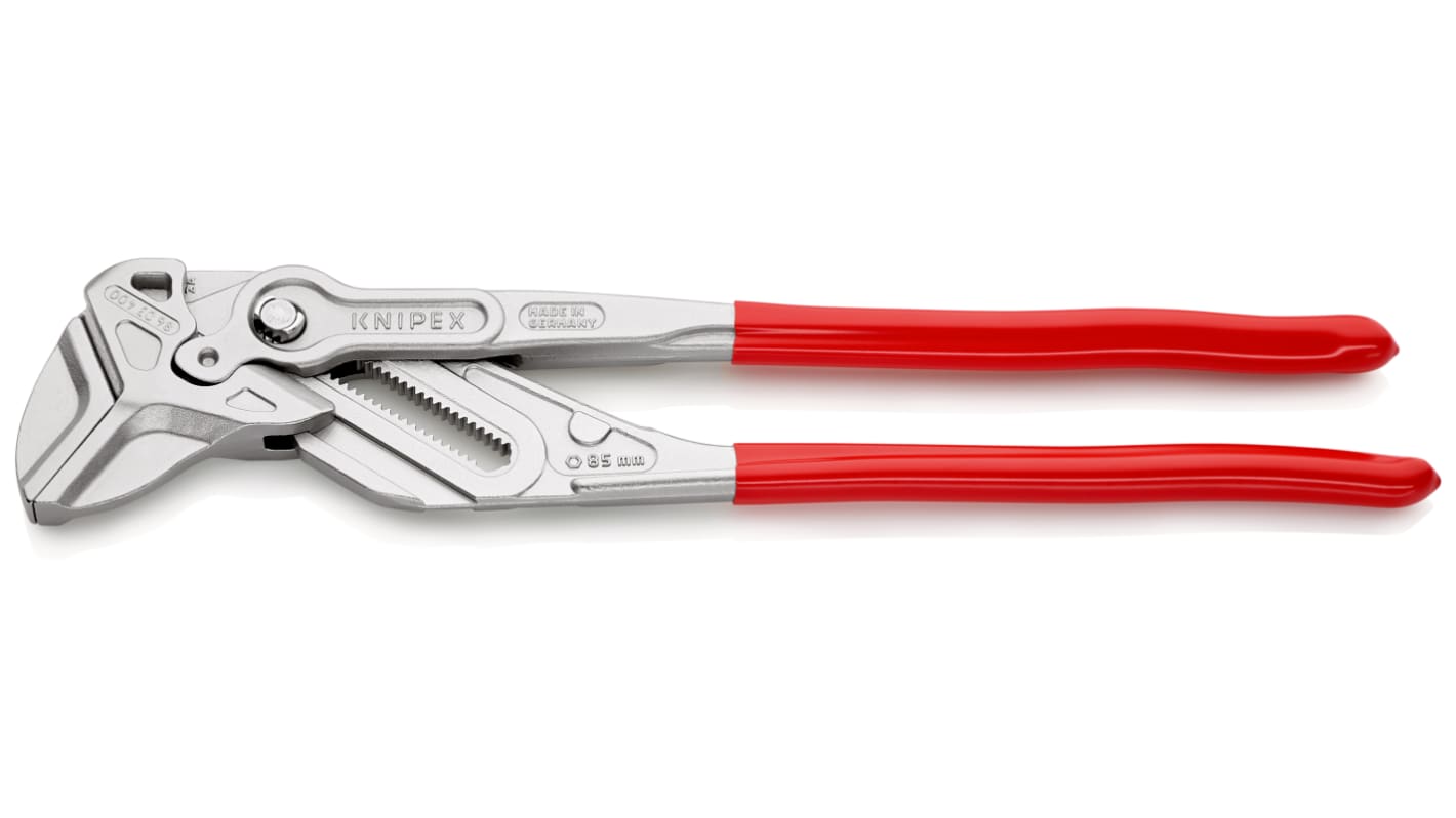 Knipex 86 03 Plier Wrench, 400 mm Overall, Angled, Bent, Flat, Straight Tip, 85mm Jaw