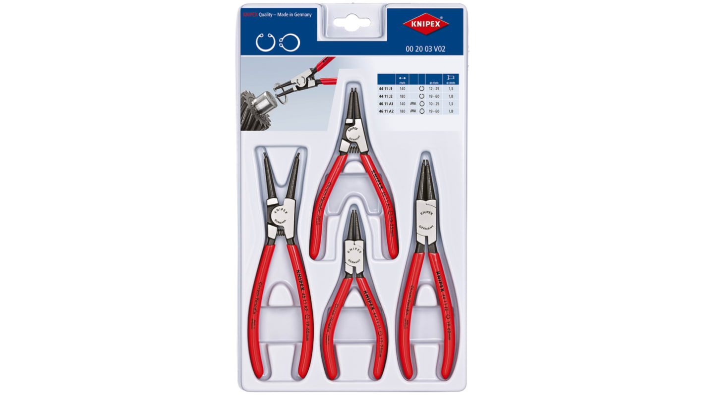 Knipex 4-Piece Circlip Plier Set, 180 mm Overall