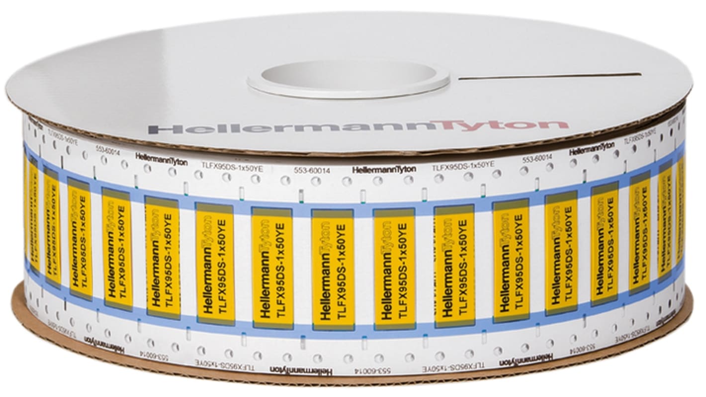 HellermannTyton TLFX DS Yellow Heatshrink Labels, 25.4mm Width, 50mm Height, 1000 Qty