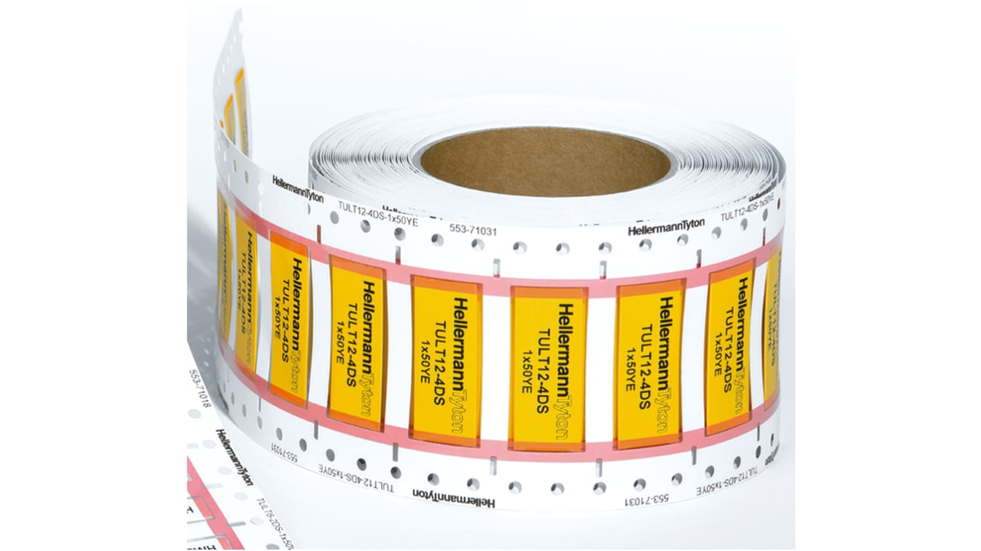 HellermannTyton TULT DS Yellow Heatshrink Labels, 6mm Width, 50mm Height, 1000 Qty