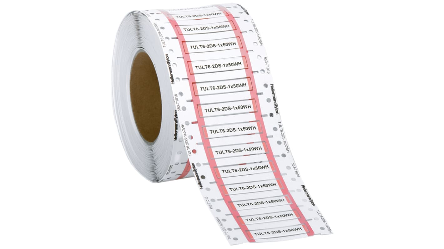 HellermannTyton TULT DS on White Heatshrink Labels, 50mm Label Length, 6.0mm Label Width