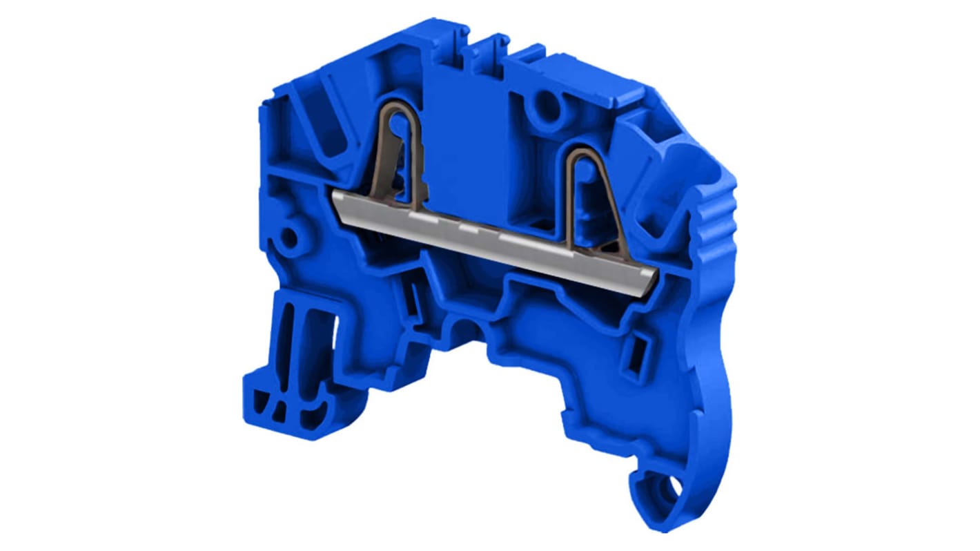 Entrelec ZK2.5 Series Blue Standard Din Rail Terminal, 2.5mm², Single-Level, Spring Clamp Termination