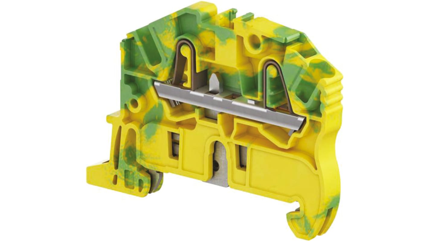 Entrelec ZK2.5 Series Green, Yellow Standard Din Rail Terminal, 2.5mm², Single-Level, Spring Clamp Termination