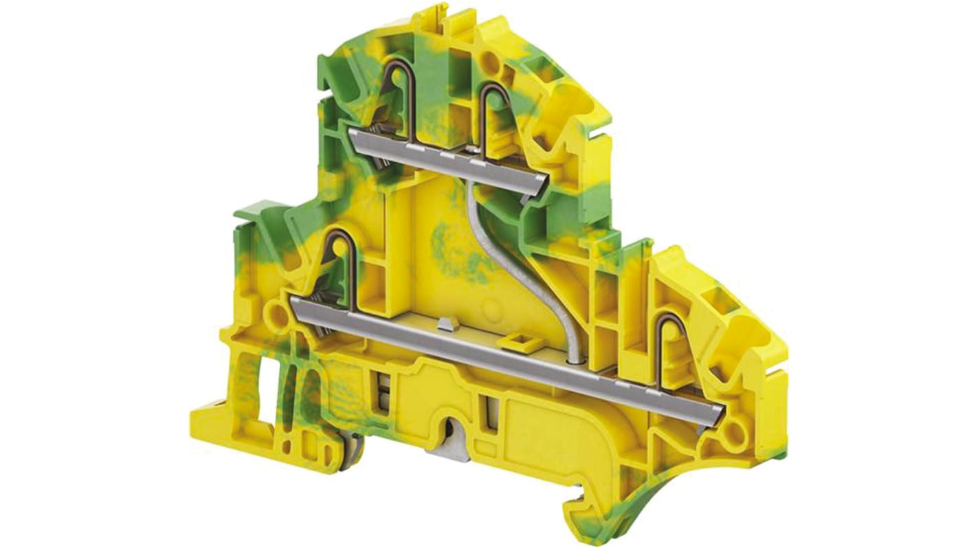 Entrelec ZK2.5 Series Green, Yellow Standard Din Rail Terminal, 2.5mm², Double-Level, Spring Clamp Termination