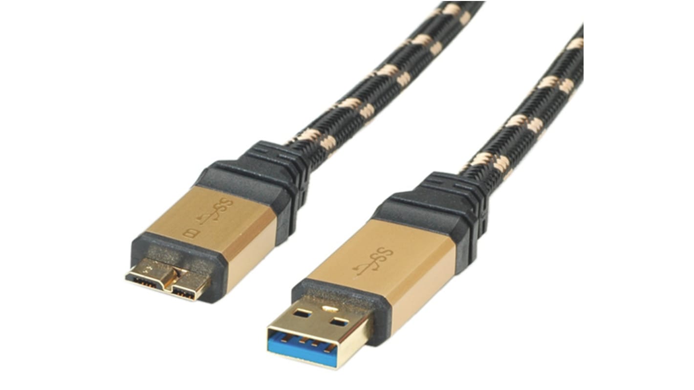 Roline USB 3.0 Cable, Male USB A to Male Micro USB B Cable, 800mm