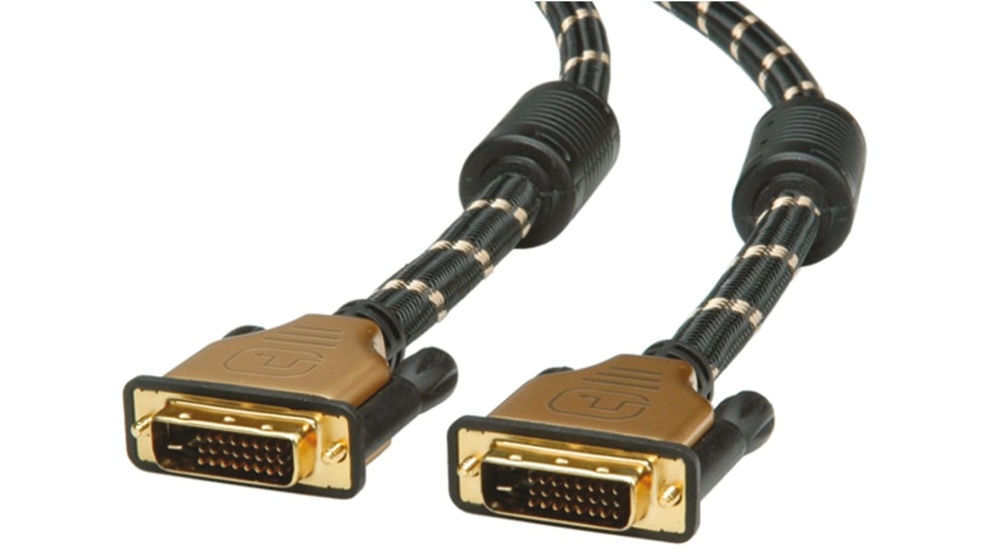 Cable DVI Roline de color Negro/Oro, con. A: DVI-D Dual Link macho, con. B: DVI-D Dual Link macho, long. 3m