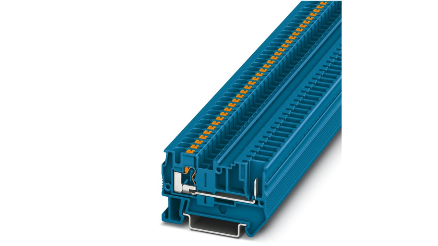 Phoenix Contact 3212007 PT 4/1P BU Series Blue, Single-Level, Push In Termination