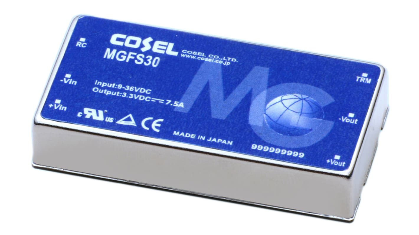 Cosel Isolated DC-DC Converter, 12V dc/ 2.5A Output, 18 → 76 V dc Input, 30W, Through Hole, +85°C Max Temp -40°C