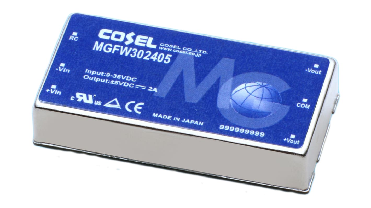 Cosel Isolated DC-DC Converter, ±5V dc/ 2A Output, 9 → 36 V dc Input, 20W, Through Hole, +85°C Max Temp -40°C