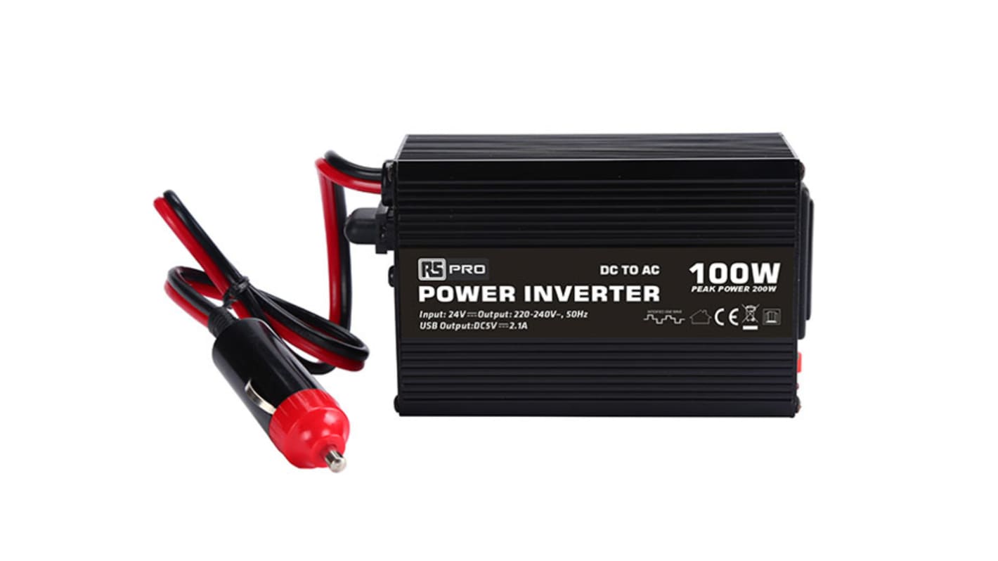 RS PRO Modified Sine Wave 100W Power Inverter, 24V dc Input, 230V ac Output