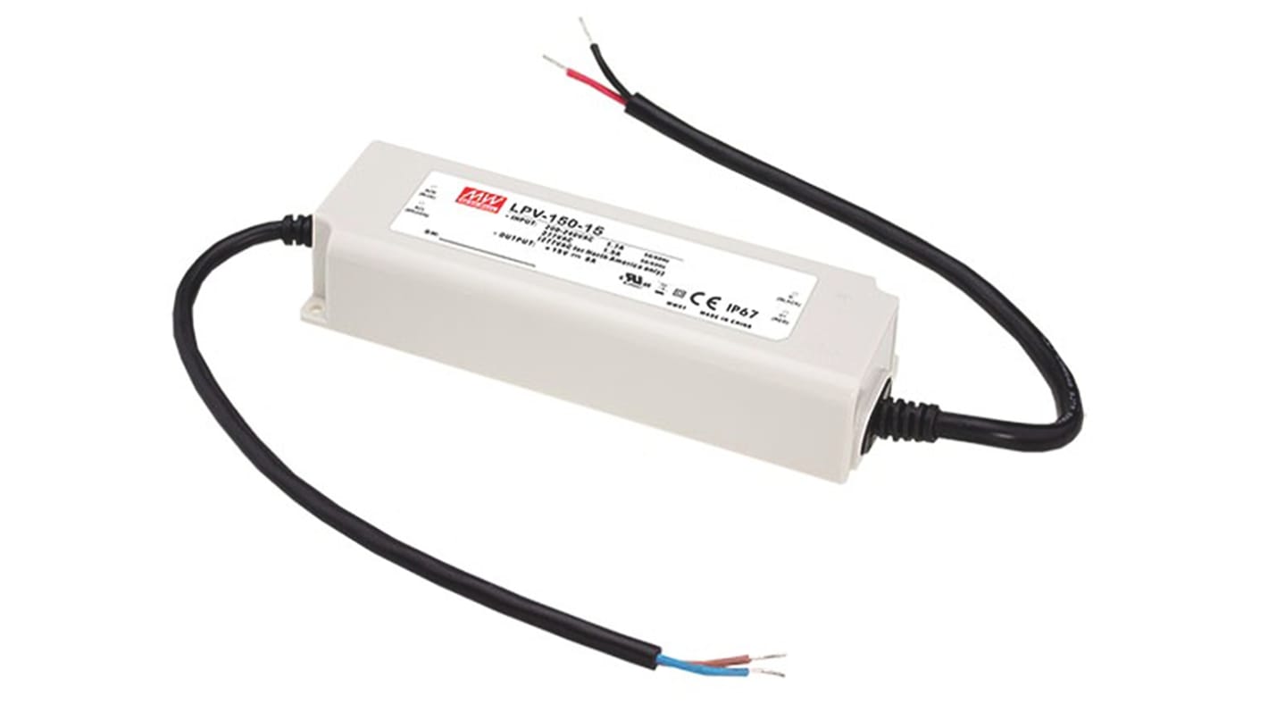 Driver LED tensión constante MEAN WELL, IN: 180 → 305 V ac, 254 → 431 V dc, OUT: 15V, 0 → 8A,
