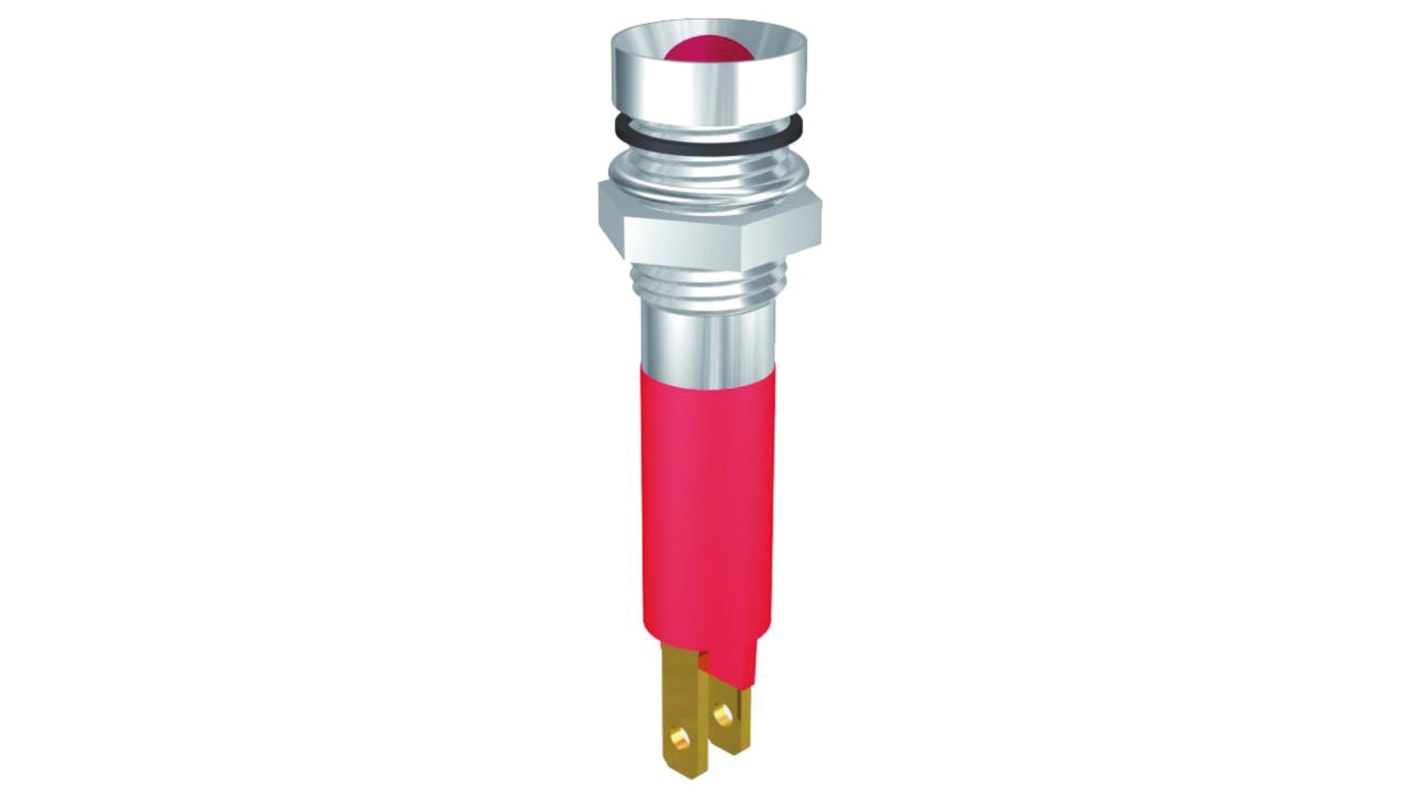 Indicador LED Signal Construct, Amarillo, lente rebajada, marco Cromo, Ø montaje 8mm, 230V, 20mA, 700mcd