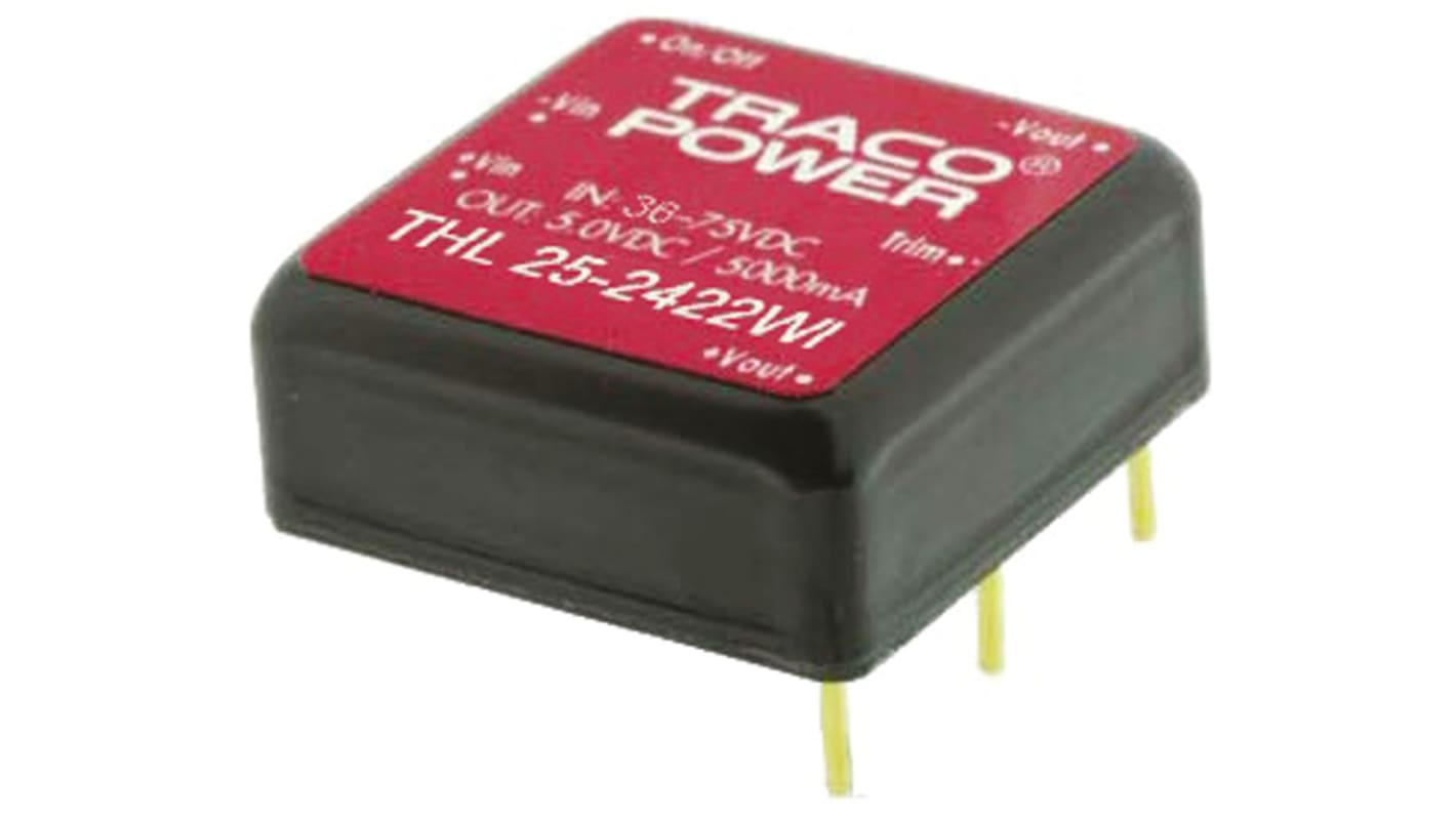 TRACOPOWER THL 25WI Isolated DC-DC Converter, 15V dc/ 1.67A Output, 18 → 75 V dc Input, 25W, Through Hole, +80°C