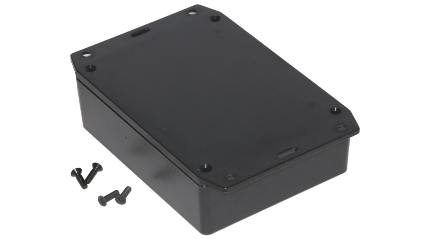 Hammond 1591 Series Black Flame Retardant ABS Enclosure, IP54, Flanged, Black Lid, 122.5 x 95.9 x 35.3mm