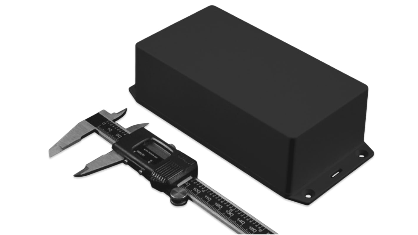 Hammond 1591 Series Black ABS Enclosure, IP54, Flanged, Black Lid, 122.5 x 95.9 x 35.3mm