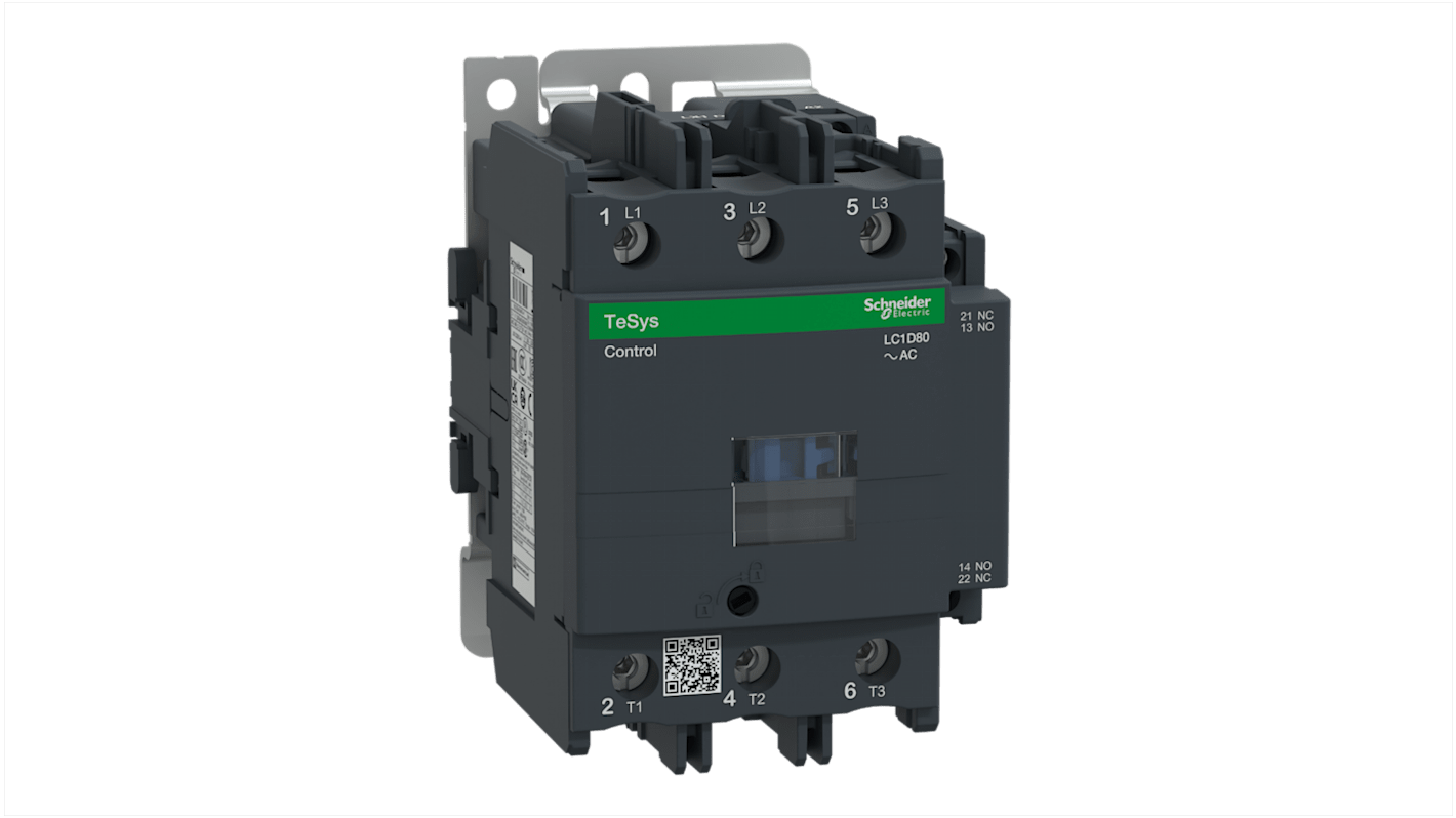 Schneider Electric TeSys D LC1D Contactor, 110 V ac Coil, 3-Pole, 80 A, 37 kW, 3NO, 600 V ac
