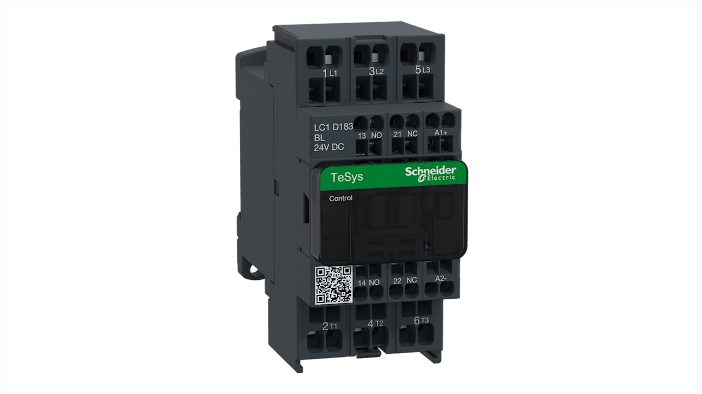 Contactor Schneider Electric TeSys D LC1D de 3 polos, 3 NA, 18 A, bobina 24 V dc, 7,5 kW