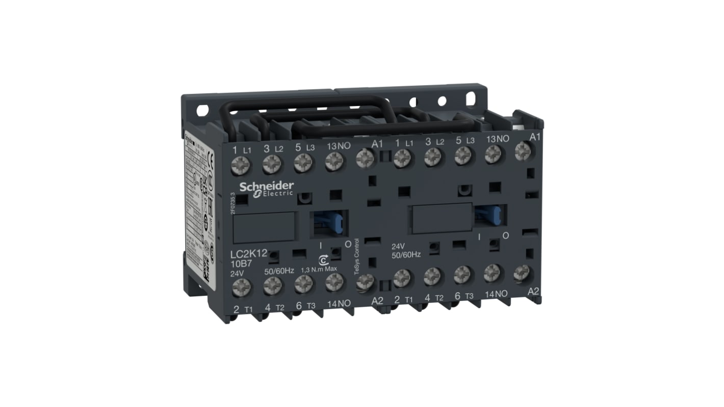 Schneider Electric TeSys K LC2K Reversing Contactor, 110 V ac Coil, 3-Pole, 12 A, 5.5 kW, 1NO, 600 V ac