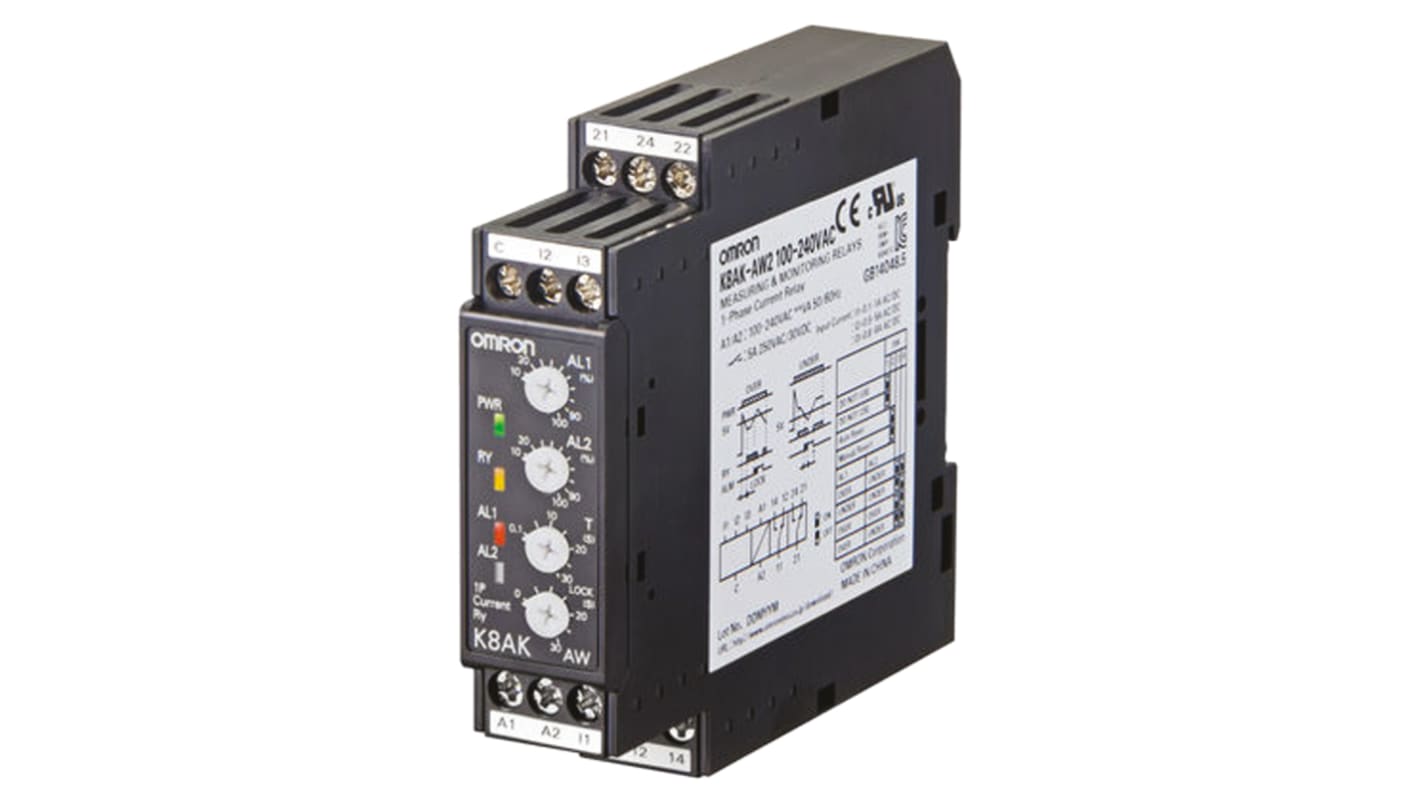 オムロン モニタリングリレー, SPDT, DINレール, K8AK-AW1 100-240VAC