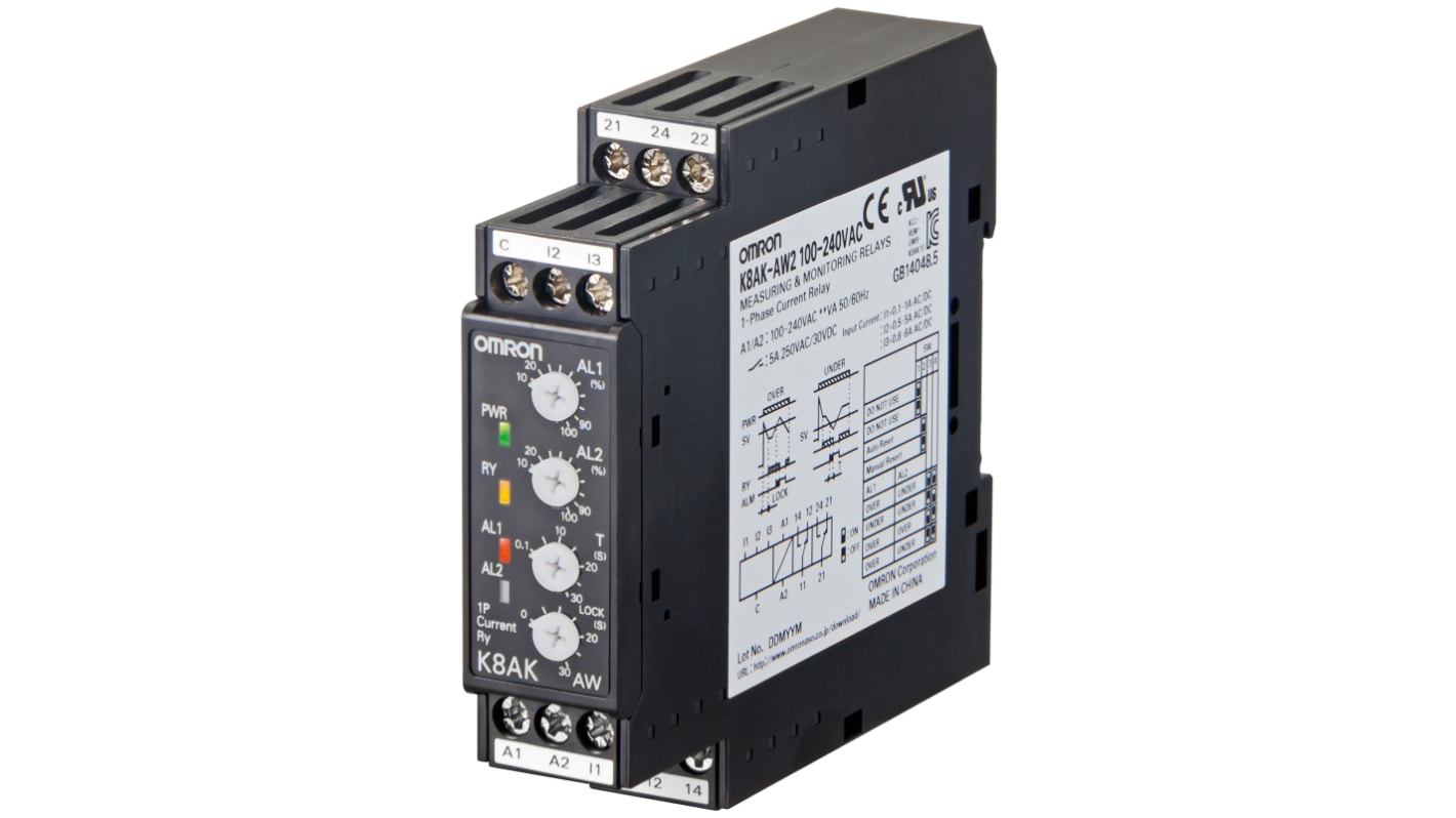 オムロン モニタリングリレー, SPDT, DINレール, K8AK-AW3 100-240VAC