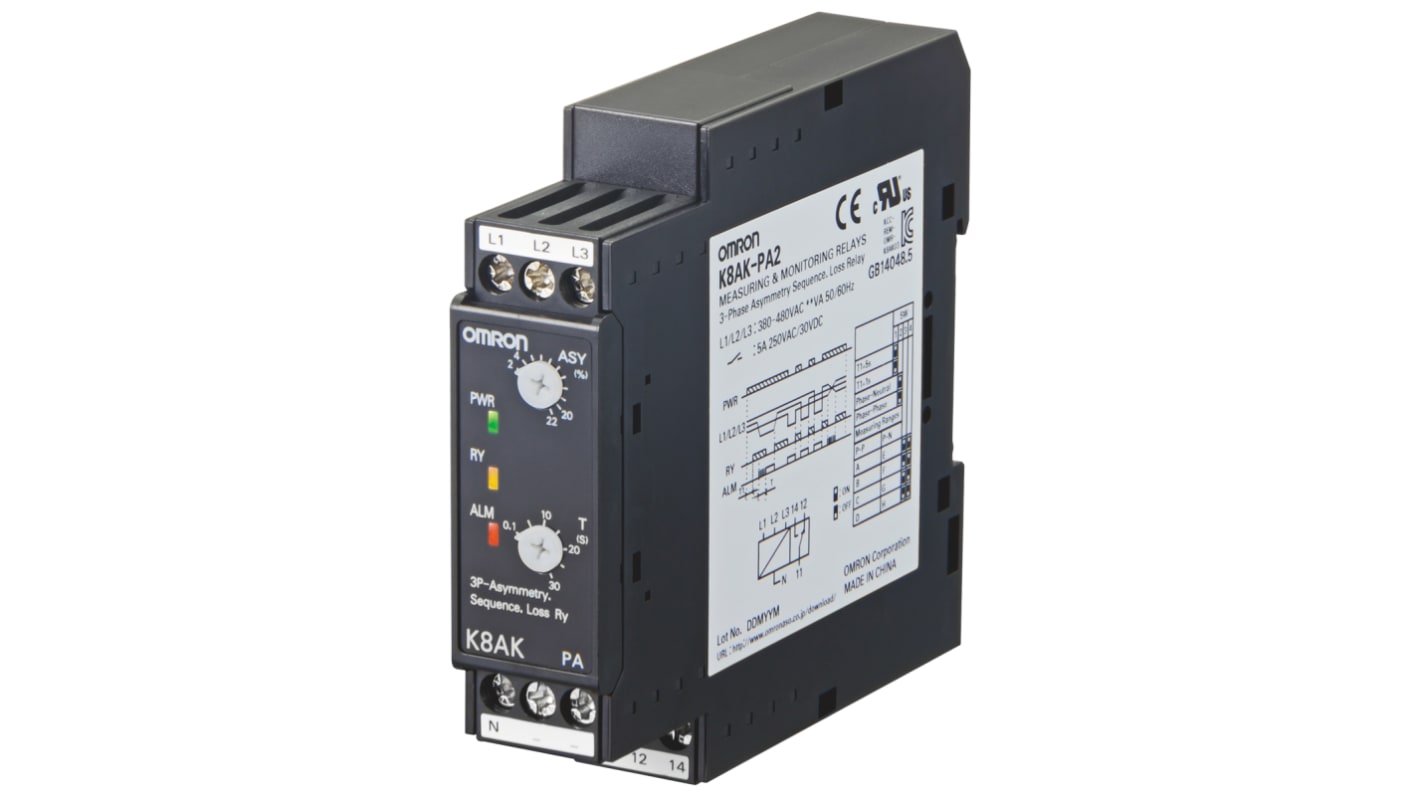 Omron Phase Monitoring Relay, 3 Phase, SPDT, DIN Rail