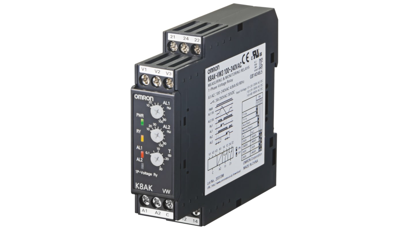 Omron Voltage Monitoring Relay, 1 Phase, SPDT, 1 → 10V ac/dc
