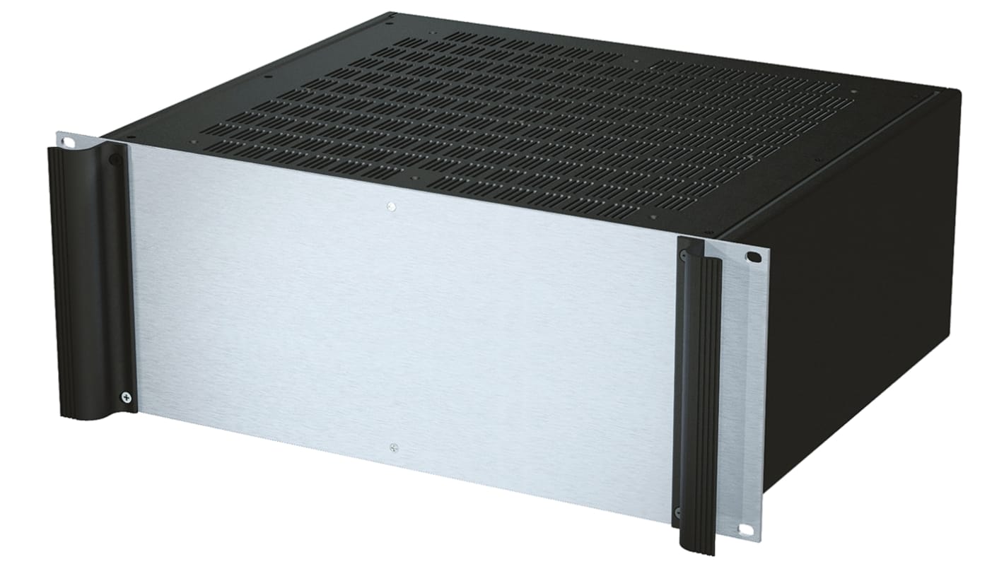METCASE 4U工控机箱, 黑色, 铝制外壳, 外部尺寸173.6 x 482.6 x 365mm, Combimet系列