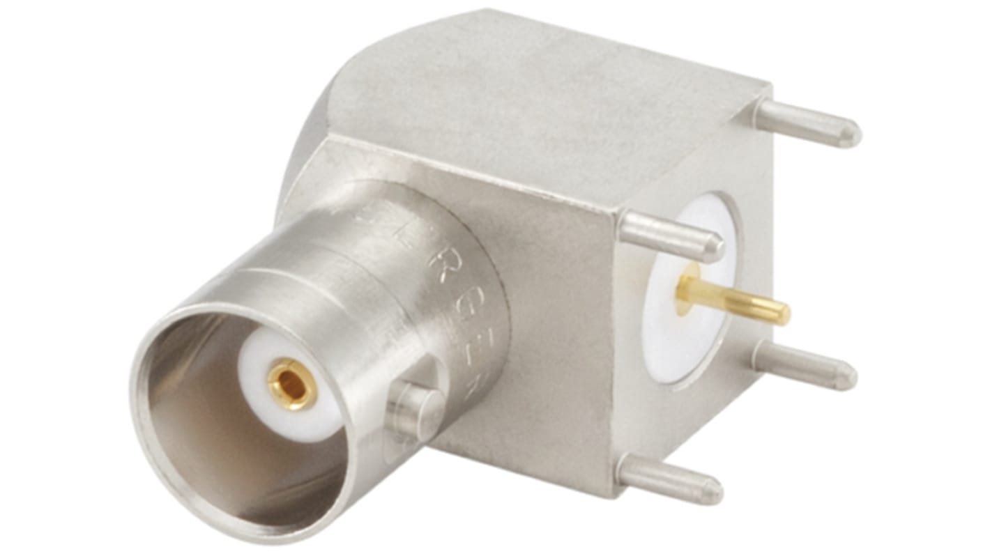 Rosenberger BNC连接器母座, 50Ω, PCB安装, 通孔端接, 直角, BNC系列