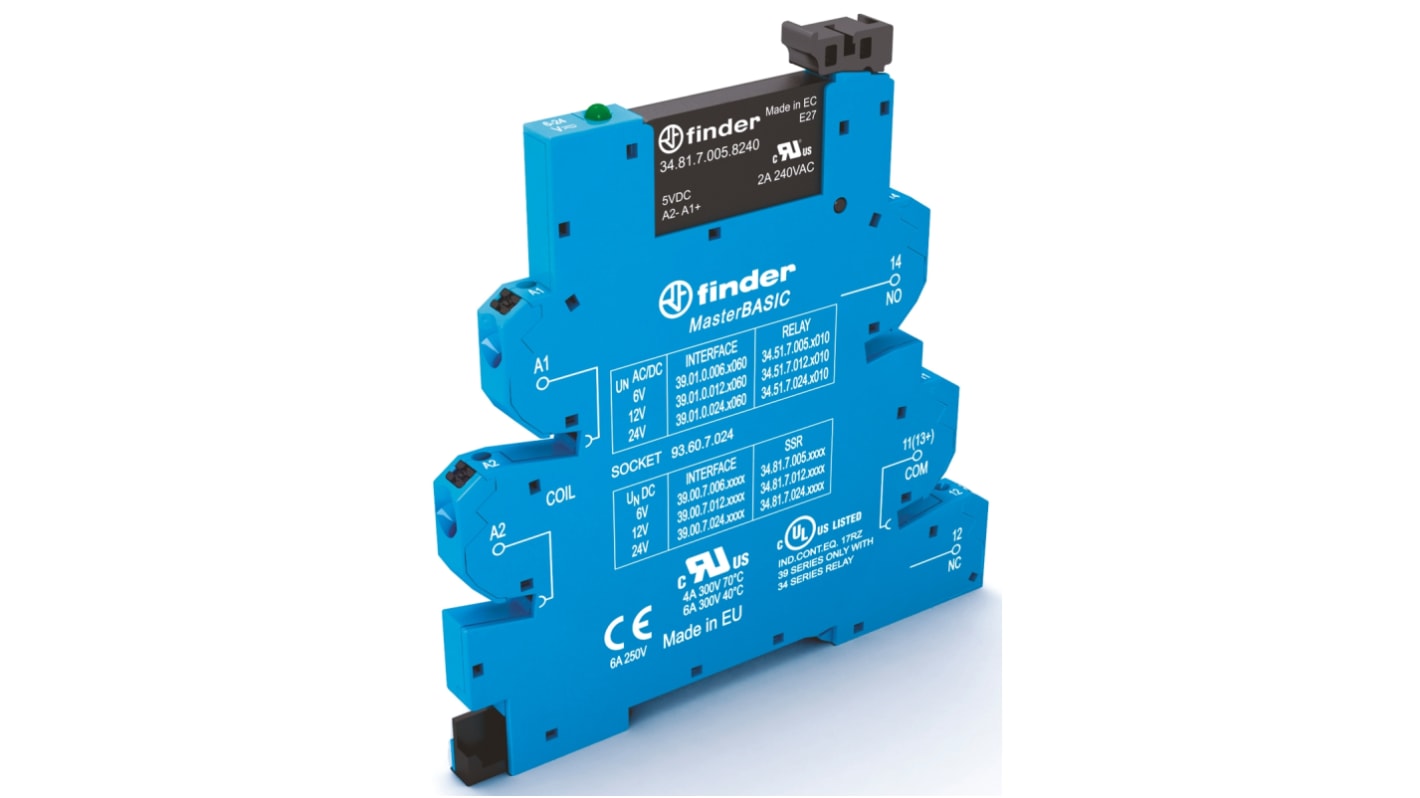 Finder Series 39 Series Solid State Interface Relay, 26.4 V Control, 6 A Load, DIN Rail Mount