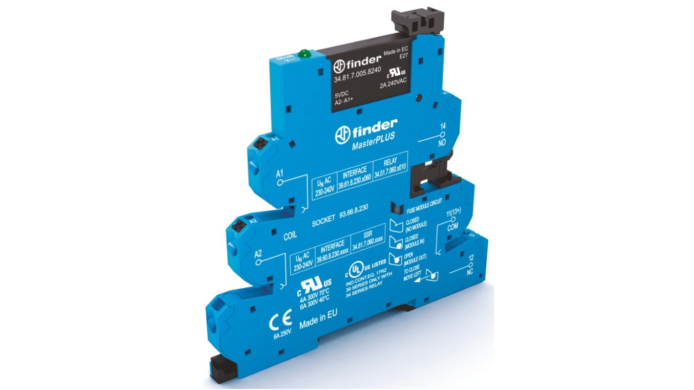 Finder Series 39 Series Solid State Interface Relay, 66 V Control, 6 A Load, DIN Rail Mount