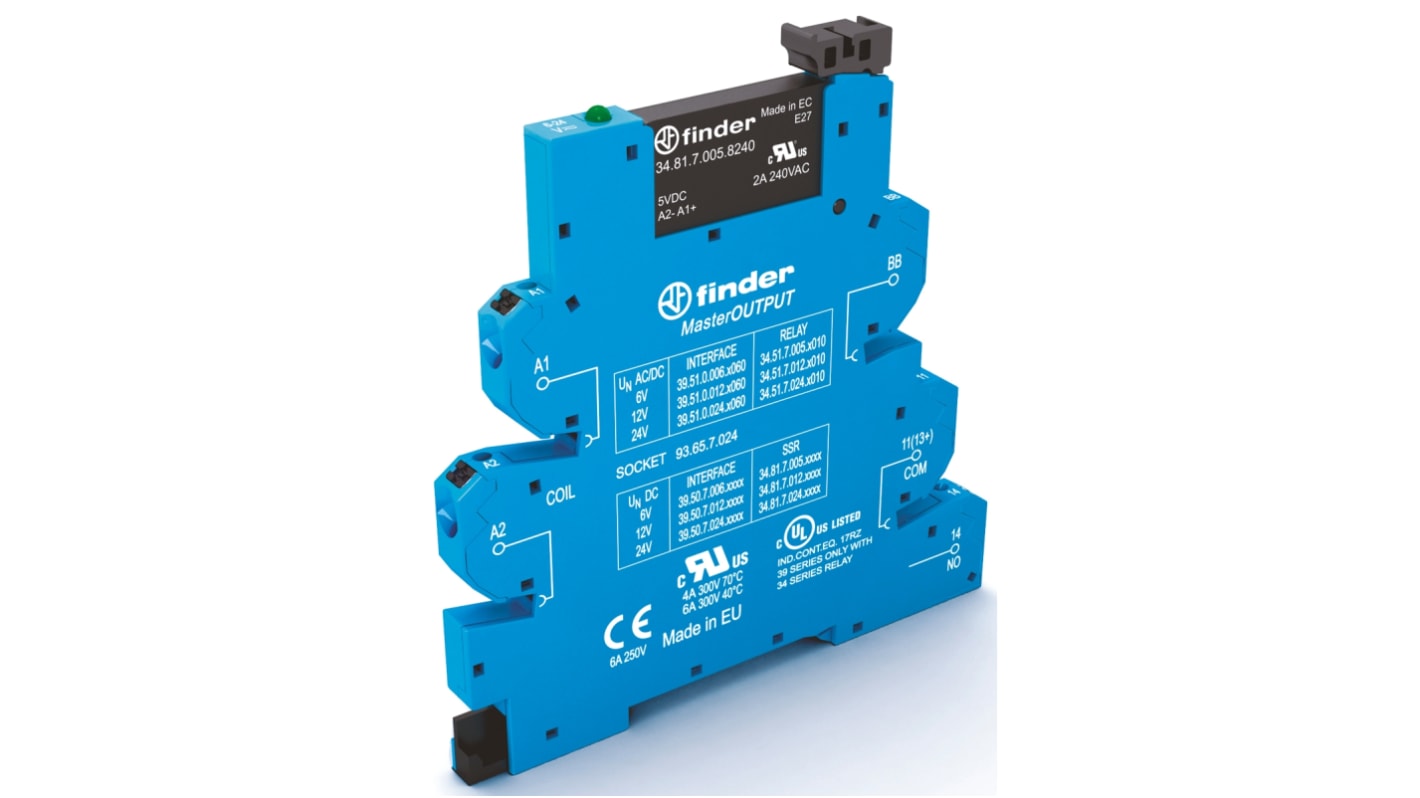 Finder Series 39 Halbleiter-Interfacerelais, 6 A max., DIN-Schienen 184 V min. 24 V dc max. / 264 V max. DC