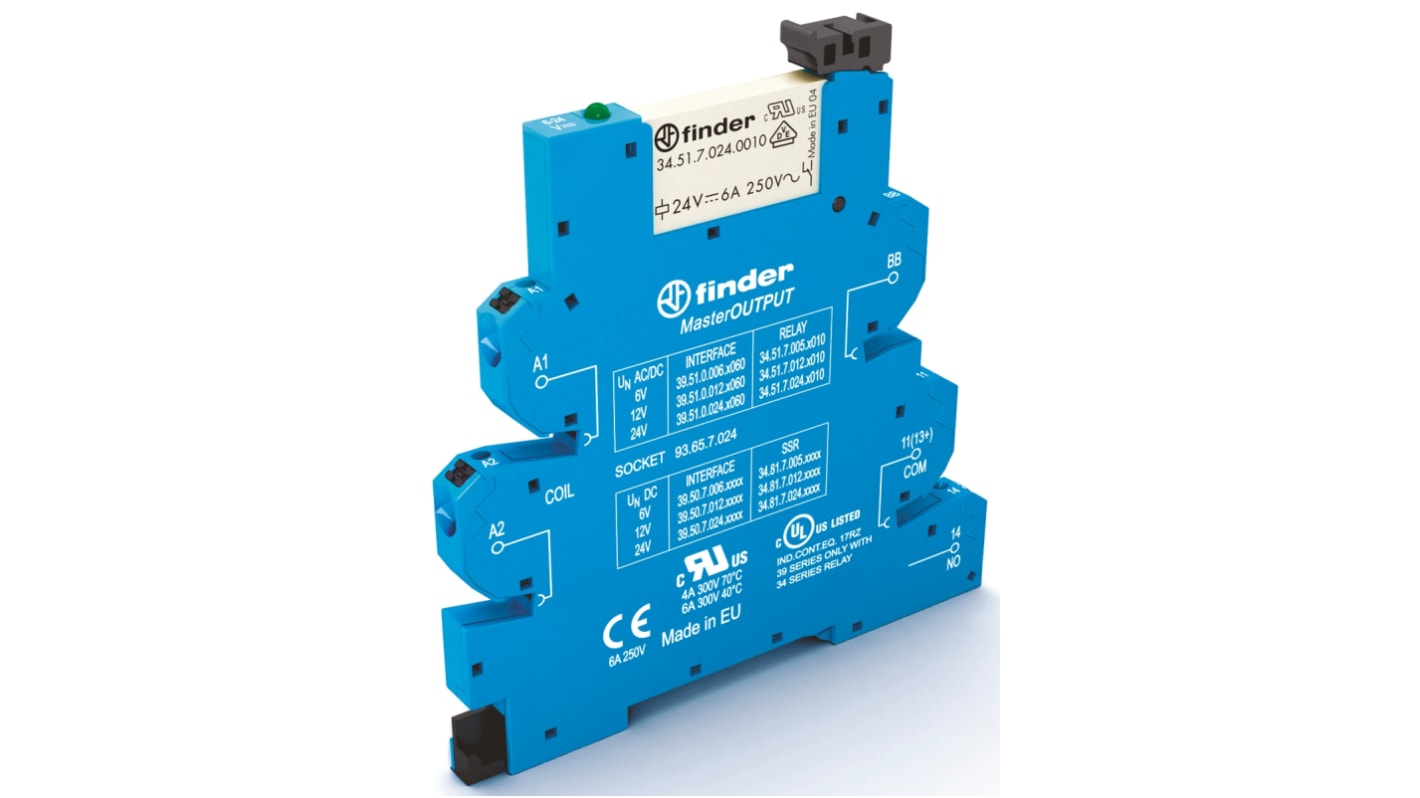 Finder 39 Series Interface Relay, DIN Rail Mount, 6V ac/dc Coil, SPST