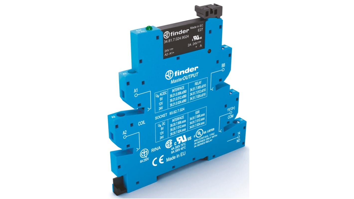 Finder Series 39 Series Solid State Interface Relay, 138 V Control, 6 A Load, DIN Rail Mount