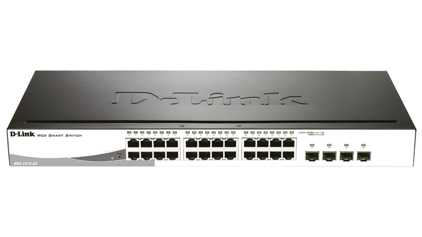 Switch Ethernet D-Link para montaje en rack , 28 puertos, Gigabit, 10/100/1000Mbit/s, 28 RJ45, 4 SFP